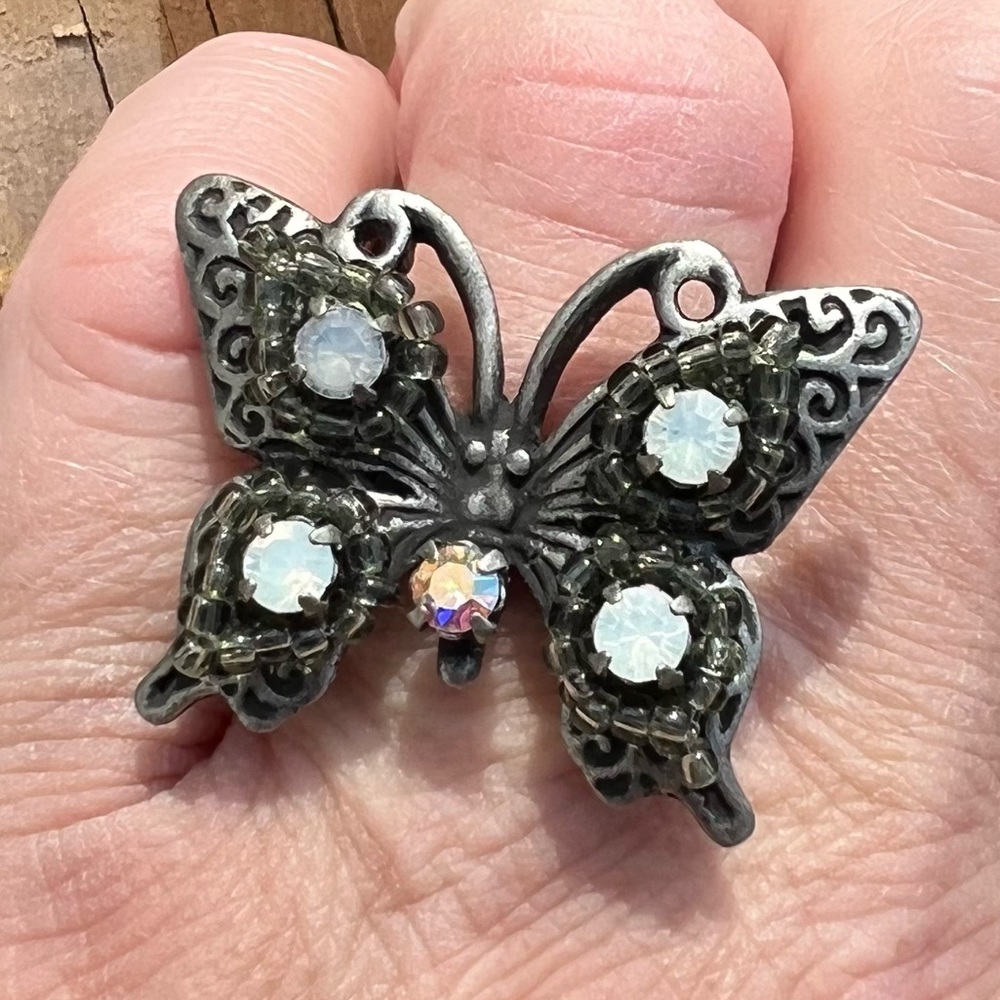 - Pewter Butterfly Opal Ring! NEW!